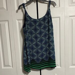 CAbi green & blue lined adjustable strap tank top blouse shirt size XL